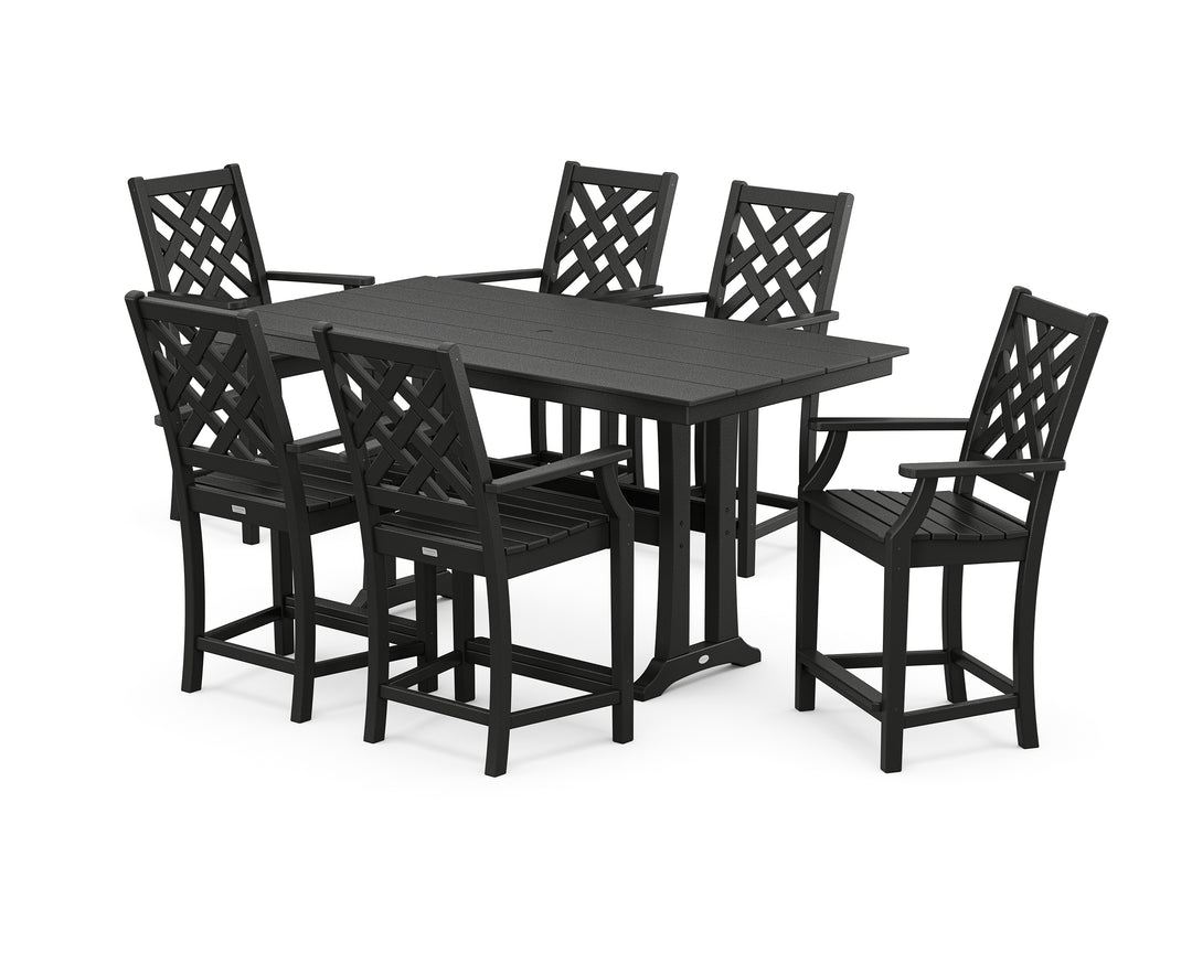 Country Living Wovendale Arm Chair 7-Piece Farmhouse Counter Set with Trestle Legs