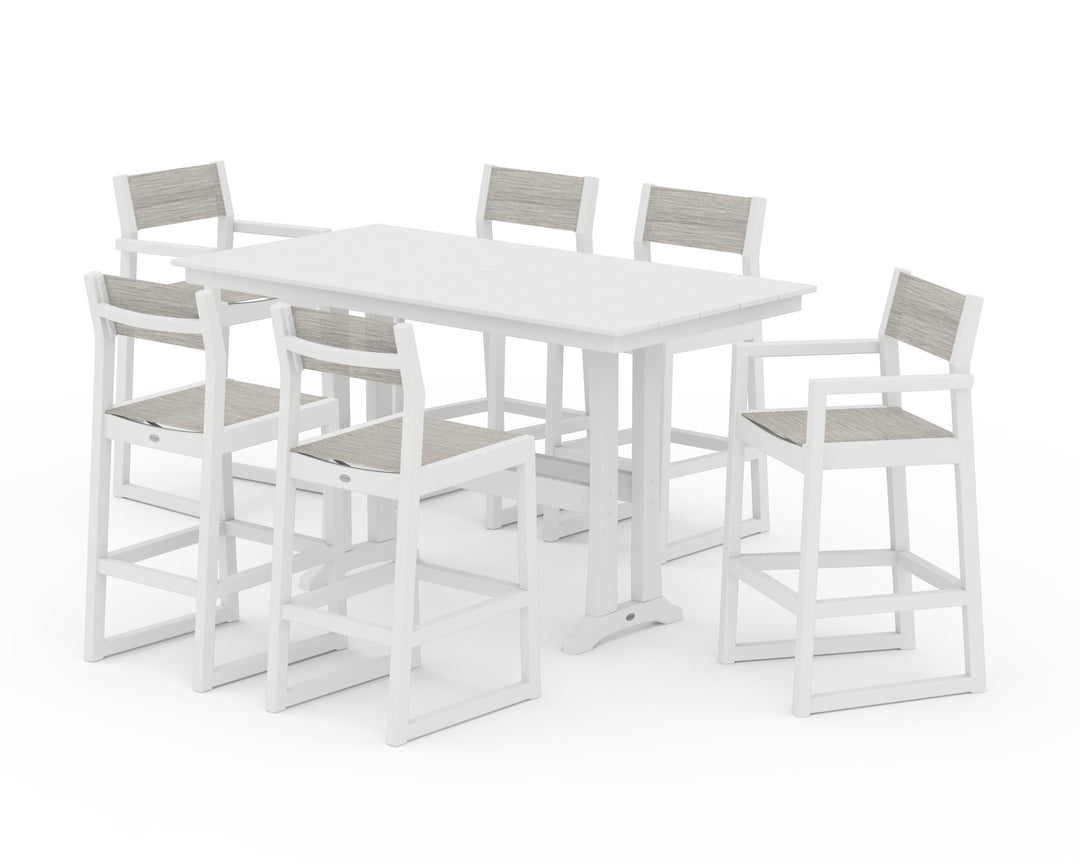 POLYWOOD® EDGE Sling 7-Piece Farmhouse Bar Set with Trestle Legs