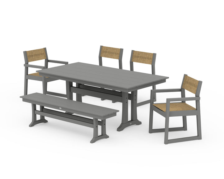 POLYWOOD® EDGE Sling 6-Piece Farmhouse Dining Set With Trestle Legs