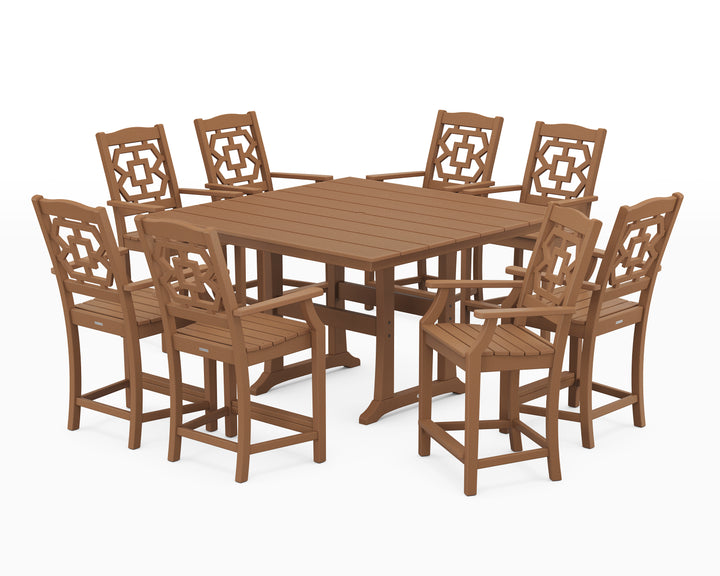 Martha Stewart by POLYWOOD® Chinoiserie 9-Piece Square Farmhouse Counter Set with Trestle Legs