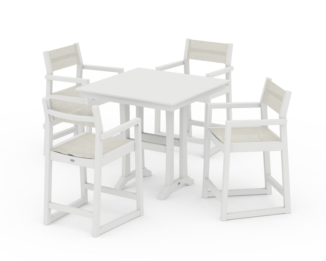 POLYWOOD® EDGE Sling Arm Chair 5-Piece Farmhouse Counter Set with Trestle Legs