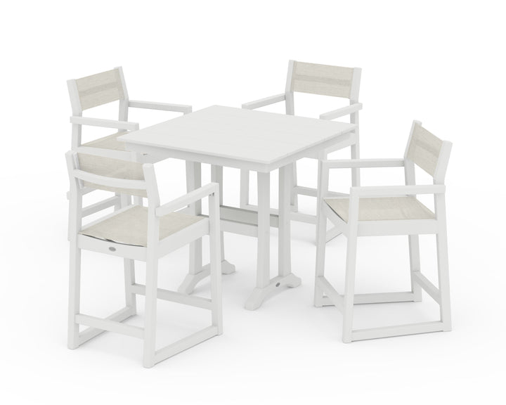 POLYWOOD® EDGE Sling Arm Chair 5-Piece Farmhouse Counter Set with Trestle Legs