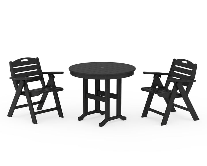 POLYWOOD® Nautical Folding Lowback Chair 3-Piece Round Dining Set