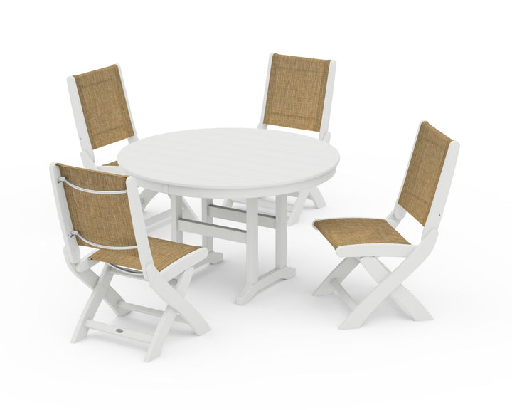 POLYWOOD® Coastal Folding Side Chair 5-Piece Round Dining Set
