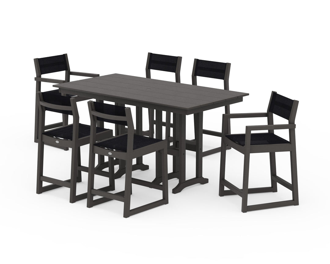 POLYWOOD® EDGE Sling 7-Piece Farmhouse Counter Set with Trestle Legs