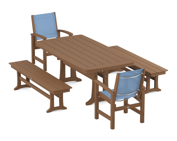 POLYWOOD® Coastal 5-Piece Dining Set with Trestle Legs and Benches