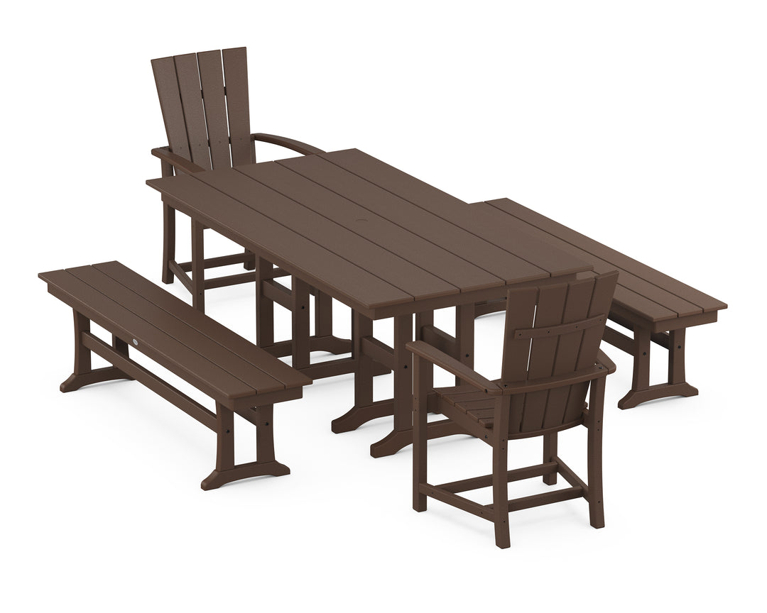 POLYWOOD® Quattro 5-Piece Farmhouse Dining Set with Benches