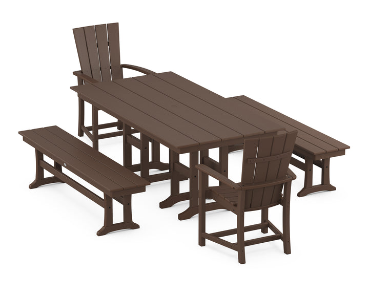 POLYWOOD® Quattro 5-Piece Farmhouse Dining Set with Benches