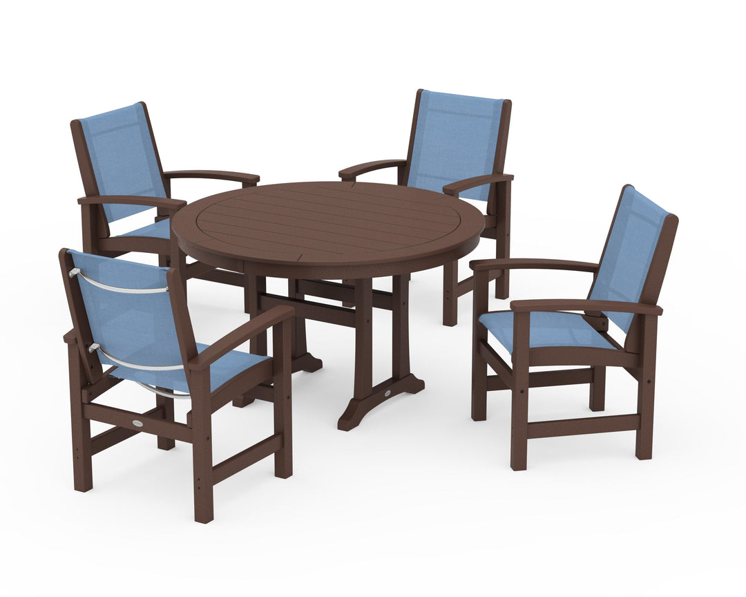 POLYWOOD® Coastal 5-Piece Round Dining Set with Trestle Legs
