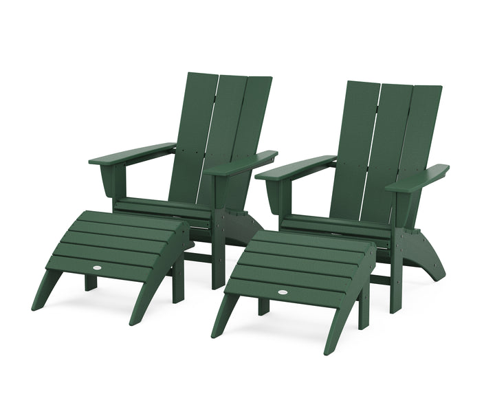 POLYWOOD® Modern Curveback Adirondack Chair 4-Piece Set with Ottomans