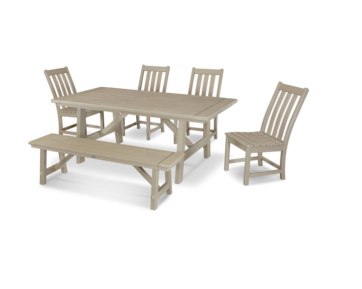 POLYWOOD® Vineyard 6-Piece Rustic Farmhouse Side Chair Dining Set with Bench
