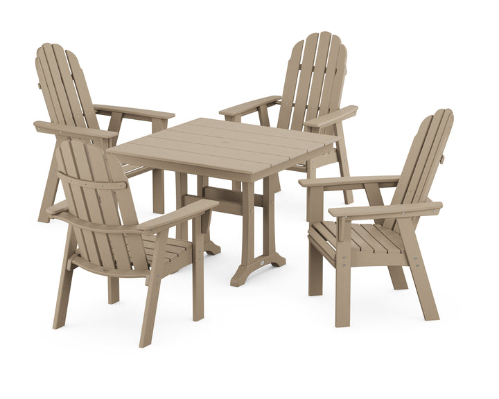 POLYWOOD® Vineyard Adirondack 5-Piece Farmhouse Dining Set With Trestle Legs