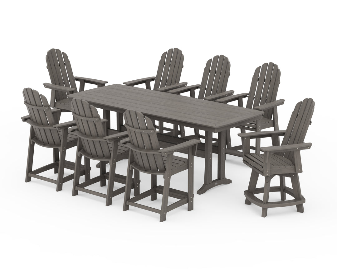 POLYWOOD® Vineyard Curveback Adirondack Swivel 9-Piece Counter Set with Trestle Legs