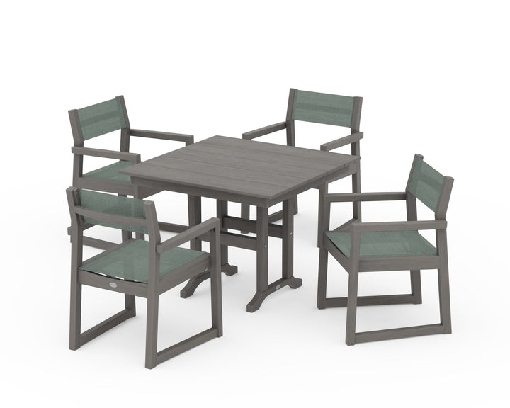 POLYWOOD® EDGE Sling Arm Chair 5-Piece Farmhouse Dining Set