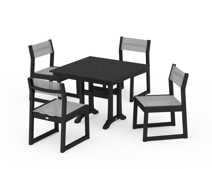 POLYWOOD® EDGE Sling 5-Piece Farmhouse Trestle Side Chair Dining Set