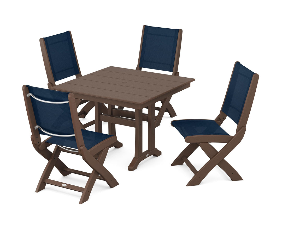 POLYWOOD® Coastal Folding Side Chair 5-Piece Farmhouse Dining Set With Trestle Legs