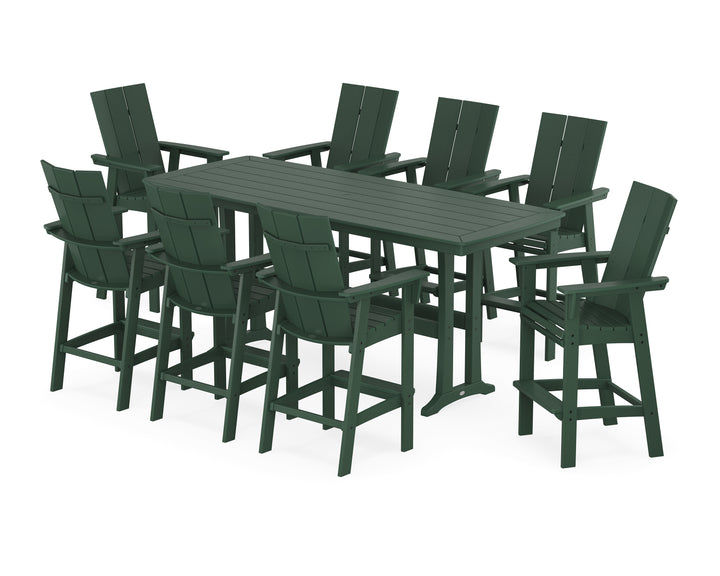 POLYWOOD® Modern Curveback Adirondack 9-Piece Bar Set with Trestle Legs