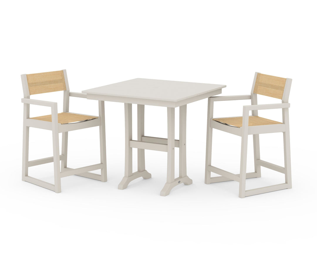 POLYWOOD® EDGE Sling Arm Chair 3-Piece Farmhouse Counter Set with Trestle Legs