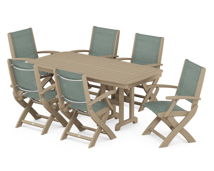 POLYWOOD® Coastal Folding Arm Chair 7-Piece Dining Set