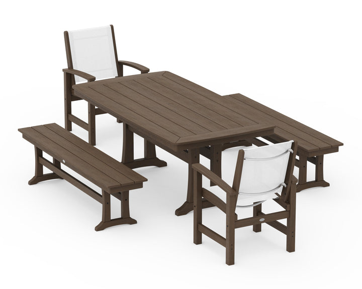 POLYWOOD® Coastal 5-Piece Dining Set with Trestle Legs and Benches