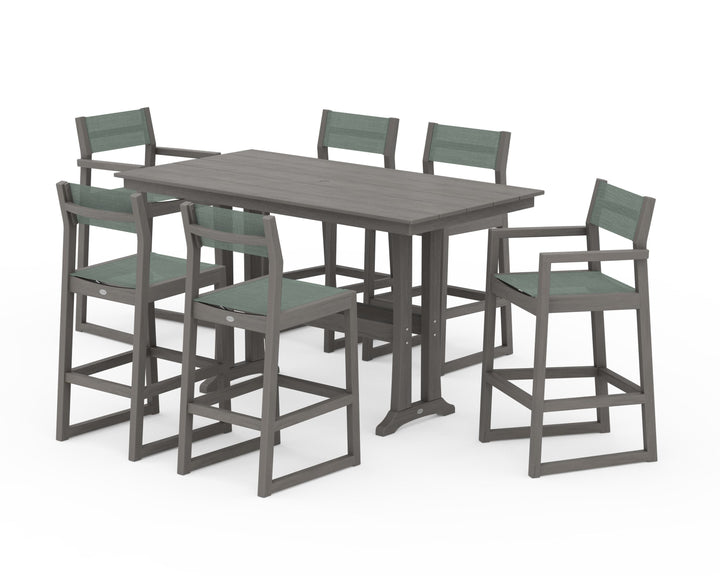 POLYWOOD® EDGE Sling 7-Piece Farmhouse Bar Set with Trestle Legs