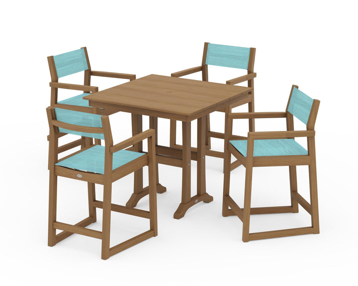 POLYWOOD® EDGE Sling Arm Chair 5-Piece Farmhouse Counter Set with Trestle Legs