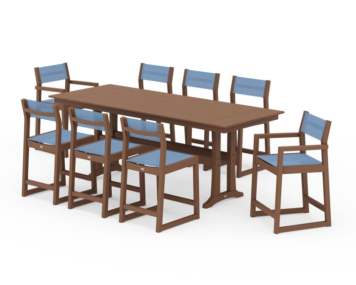 POLYWOOD® EDGE Sling 9-Piece Farmhouse Counter Set with Trestle Legs