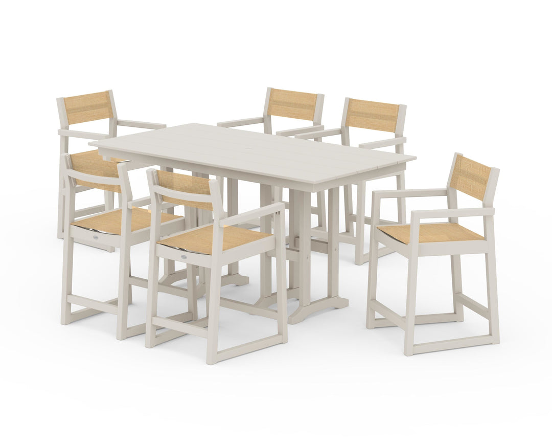 POLYWOOD® EDGE Sling Arm Chair 7-Piece Farmhouse Counter Set