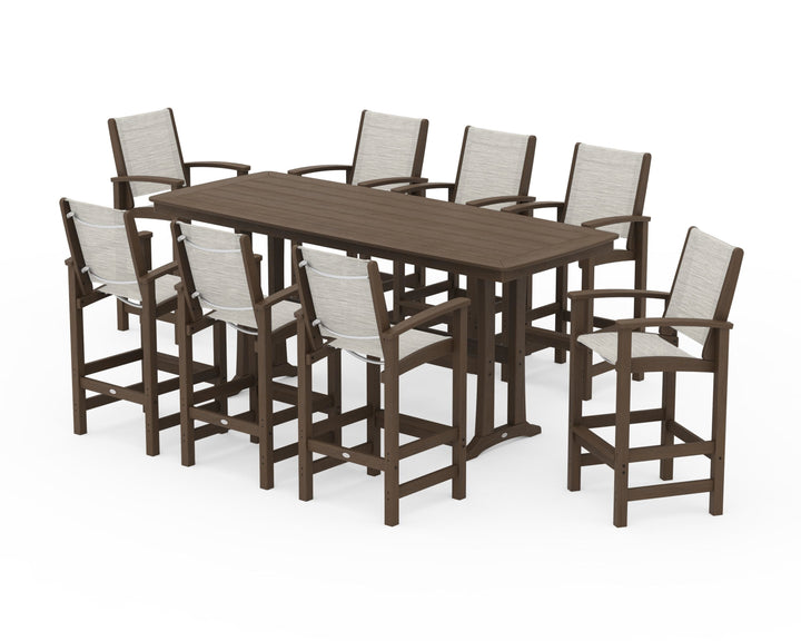 POLYWOOD® Coastal 9-Piece Bar Set with Trestle Legs