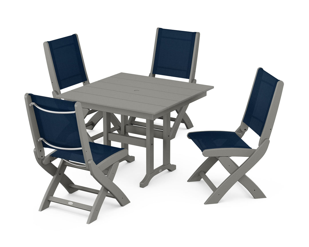 POLYWOOD® Coastal Folding Side Chair 5-Piece Farmhouse Dining Set
