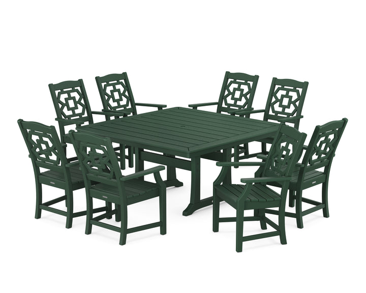 Martha Stewart by POLYWOOD® Chinoiserie 9-Piece Square Dining Set with Trestle Legs