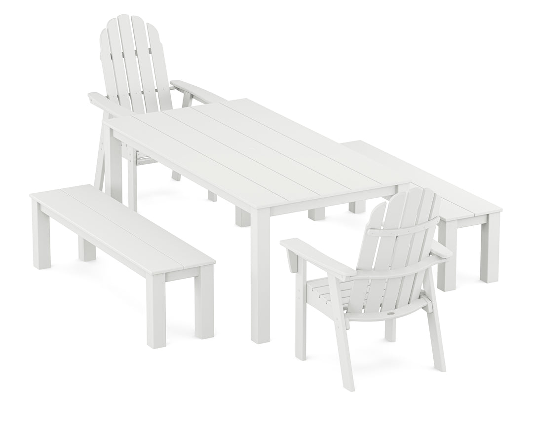 POLYWOOD® Vineyard Curveback Adirondack 5-Piece Parsons Dining Set with Benches