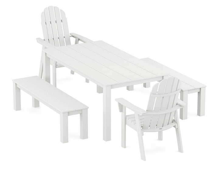 POLYWOOD® Vineyard Curveback Adirondack 5-Piece Parsons Dining Set with Benches