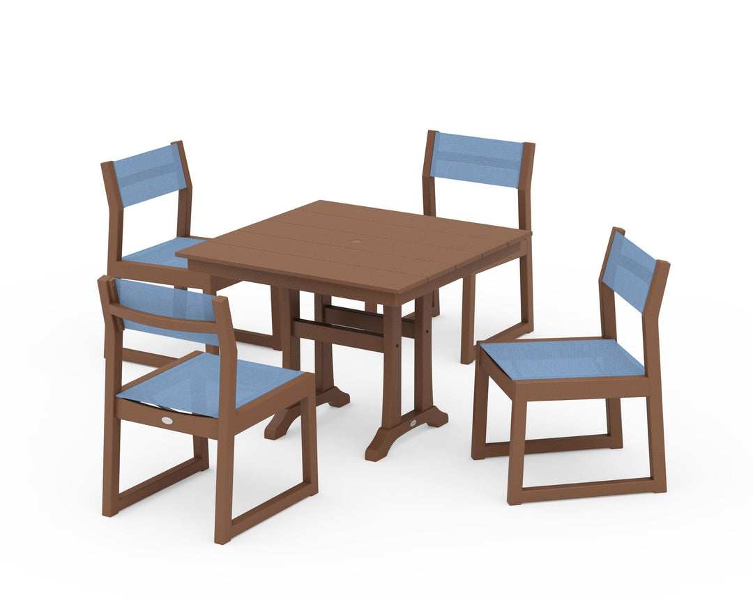 POLYWOOD® EDGE Sling 5-Piece Farmhouse Trestle Side Chair Dining Set