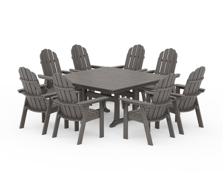 POLYWOOD® Vineyard Curveback Adirondack 9-Piece Nautical Trestle Dining Set