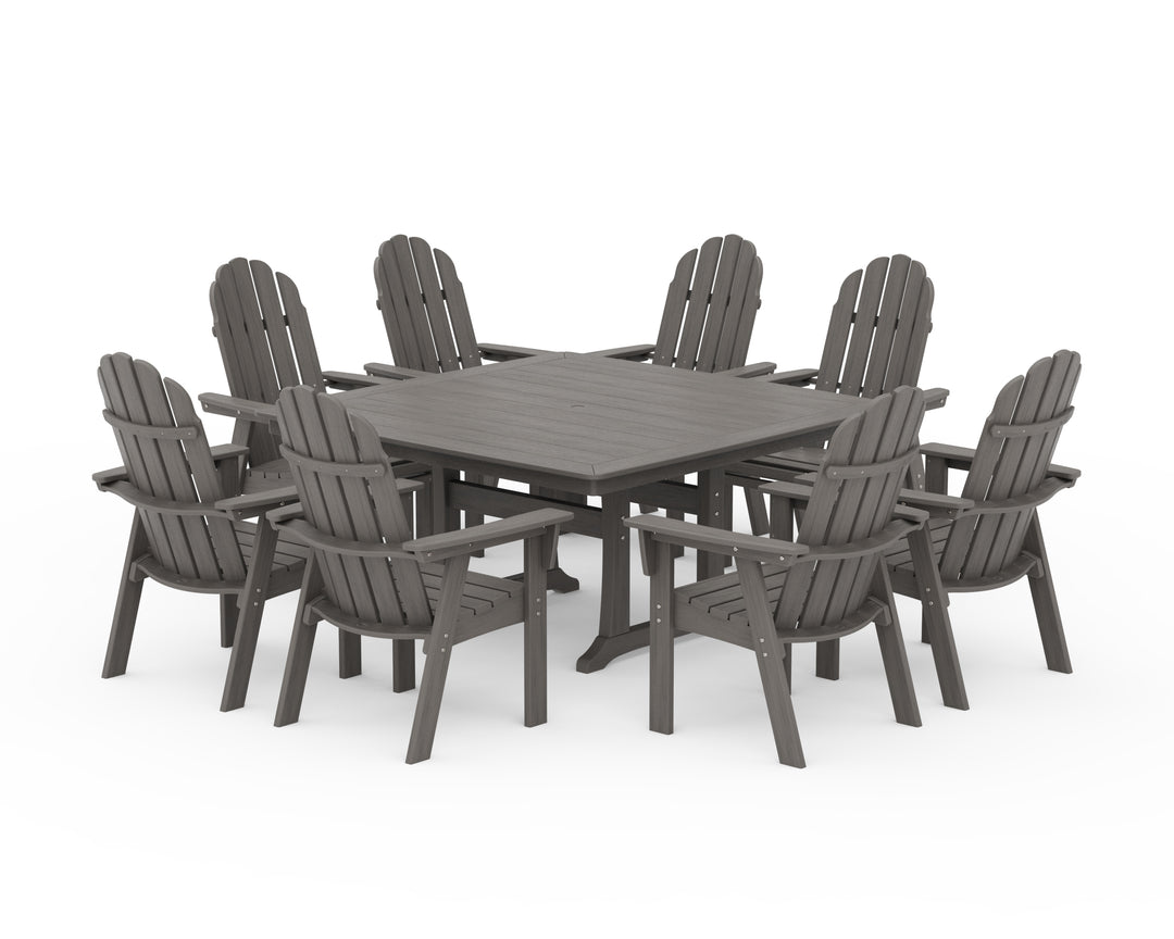 POLYWOOD® Vineyard Curveback Adirondack 9-Piece Nautical Trestle Dining Set