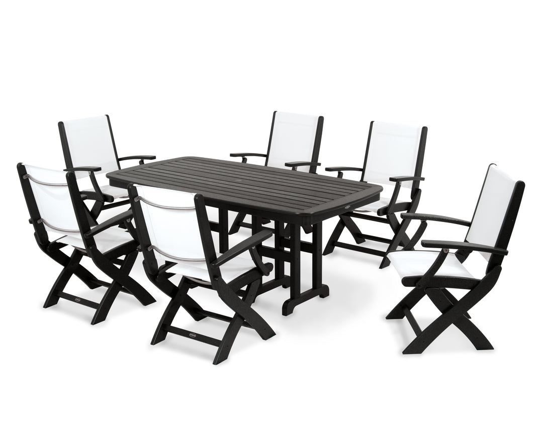 POLYWOOD® Coastal Folding Arm Chair 7-Piece Dining Set