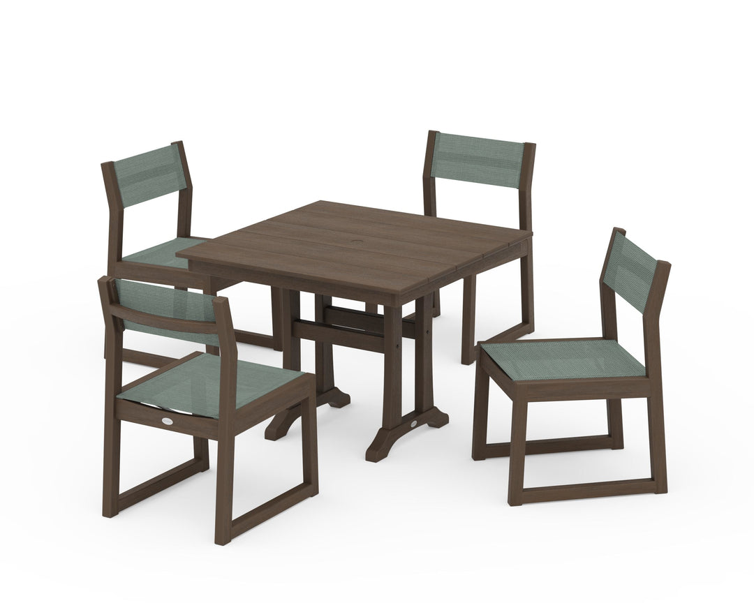POLYWOOD® EDGE Sling 5-Piece Farmhouse Trestle Side Chair Dining Set