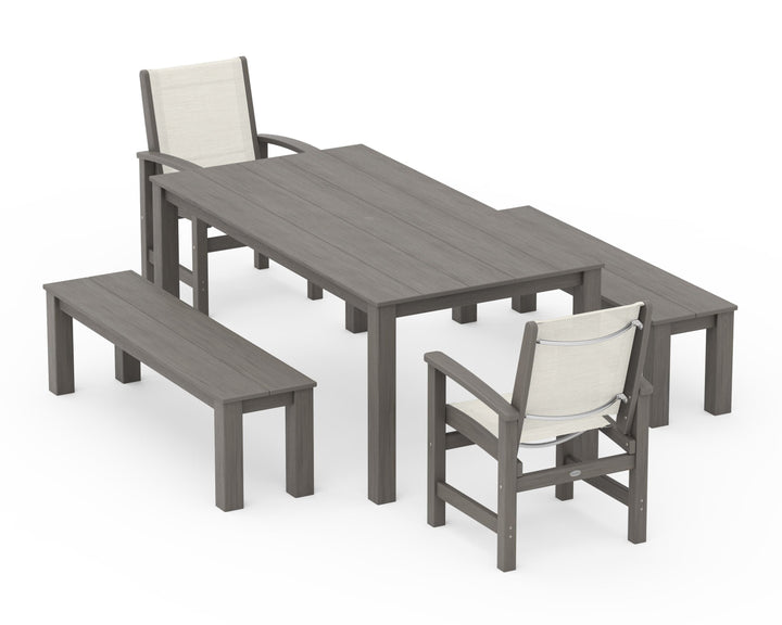 POLYWOOD® Coastal 5-Piece Parsons Dining Set with Benches