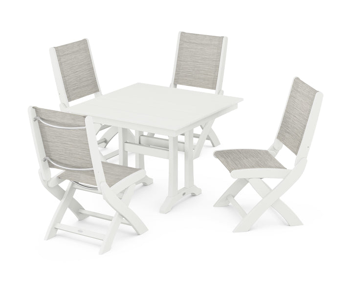 POLYWOOD® Coastal Folding Side Chair 5-Piece Farmhouse Dining Set With Trestle Legs