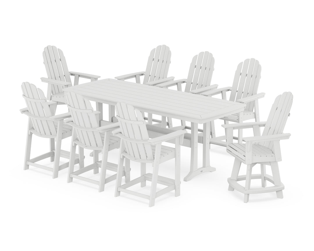 POLYWOOD® Vineyard Curveback Adirondack Swivel 9-Piece Counter Set with Trestle Legs