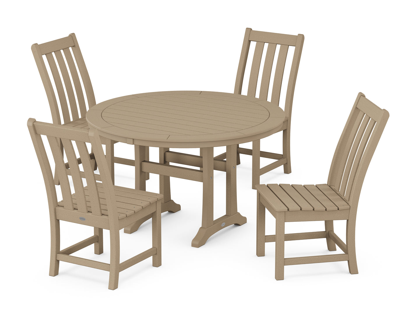 Vineyard Side Chair 5-Piece Round Dining Set With Trestle Legs