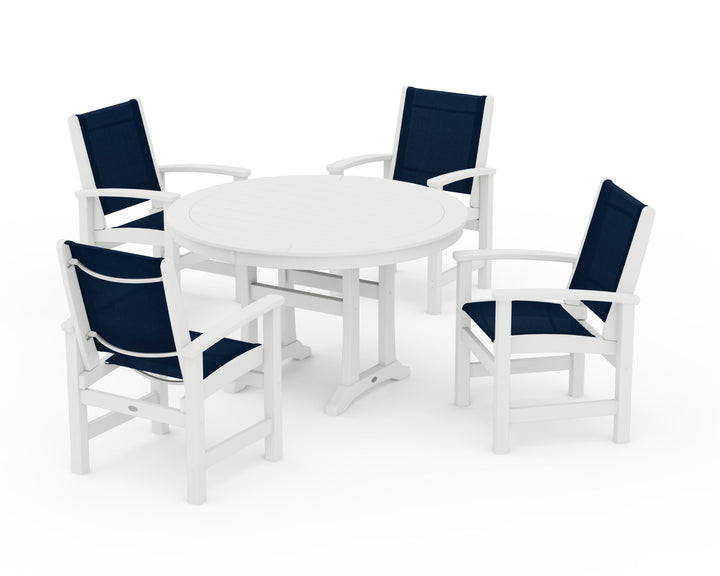 POLYWOOD® Coastal 5-Piece Round Dining Set with Trestle Legs