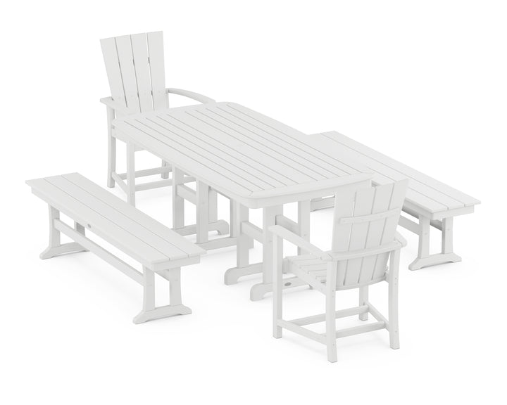POLYWOOD® Quattro 5-Piece Farmhouse Dining Set with Benches