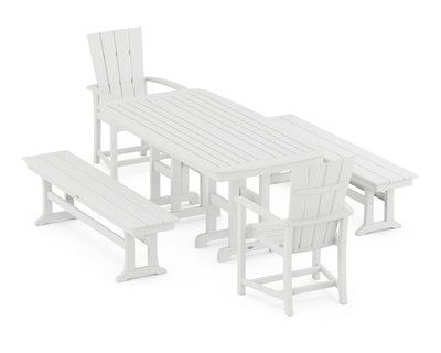 Quattro 5-Piece Farmhouse Dining Set with Benches