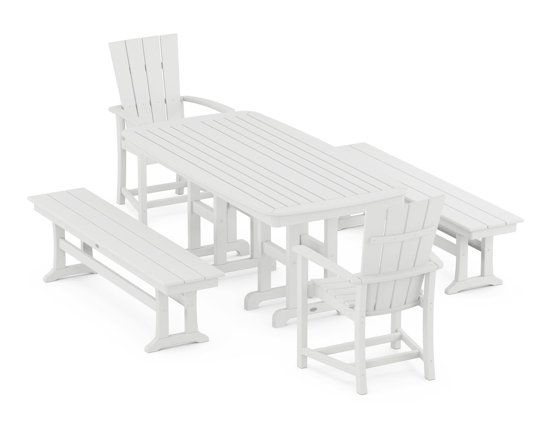 POLYWOOD® Quattro 5-Piece Farmhouse Dining Set with Benches