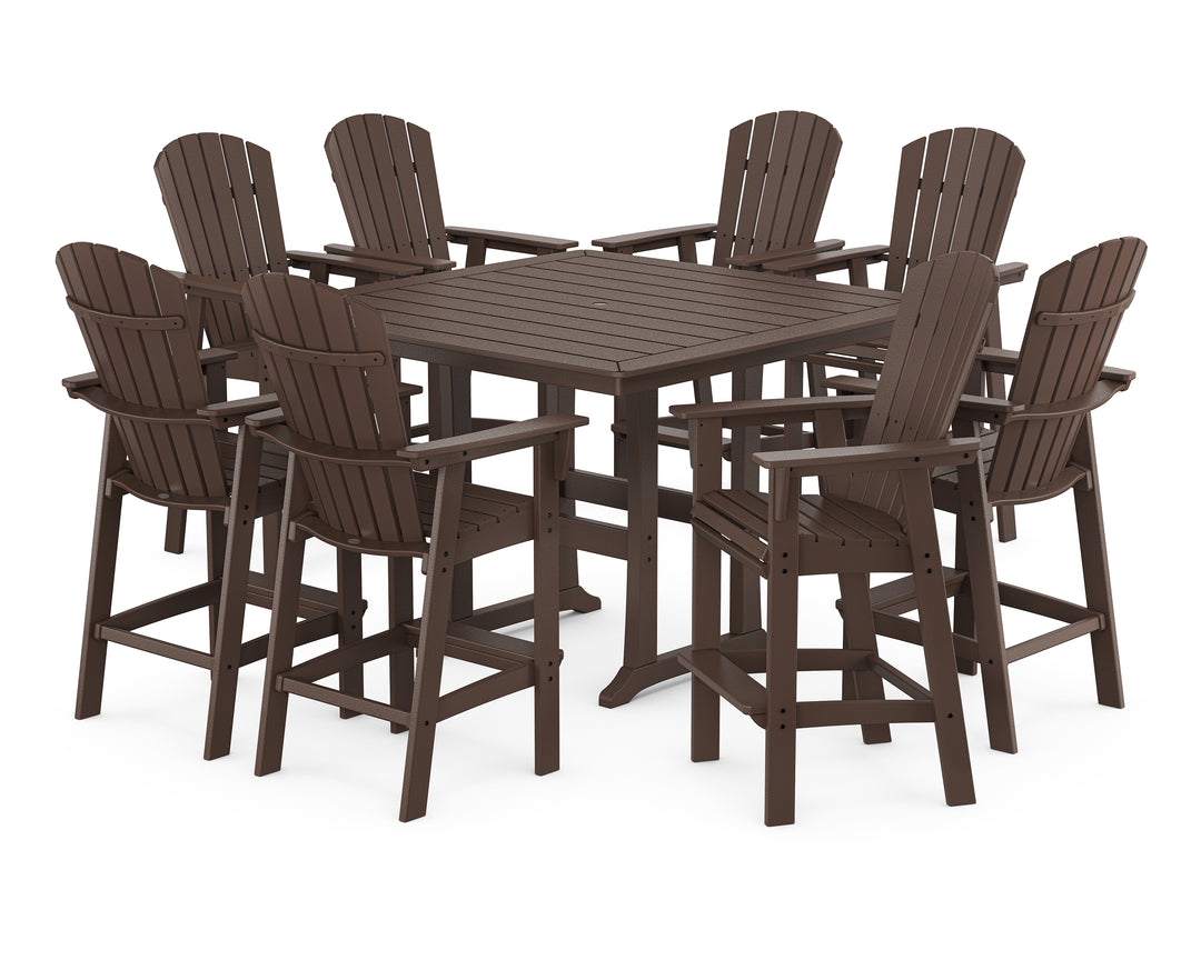 POLYWOOD® Nautical Curveback Adirondack 9-Piece Trestle Bar Set