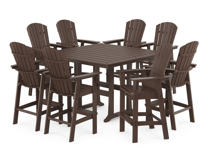POLYWOOD® Nautical Curveback Adirondack 9-Piece Trestle Bar Set