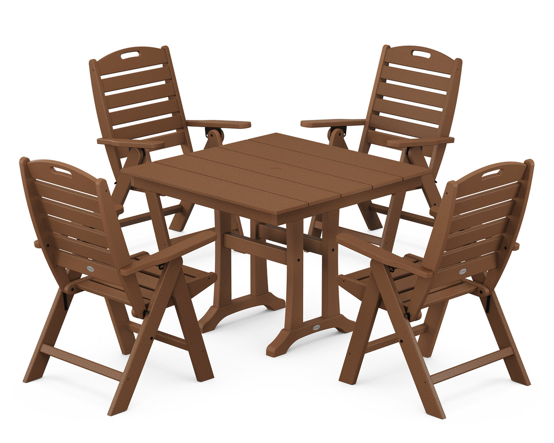 POLYWOOD® Nautical Folding Highback Chair 5-Piece Farmhouse Trestle Dining Set