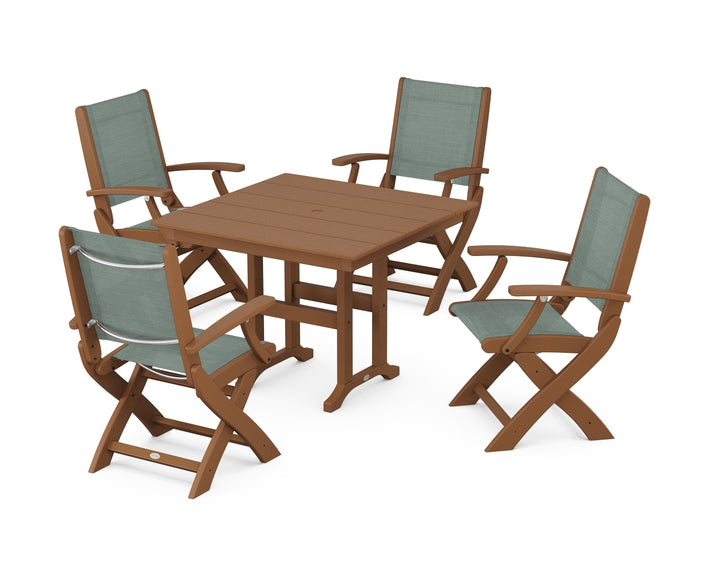 POLYWOOD® Coastal Folding Chair 5-Piece Farmhouse Dining Set